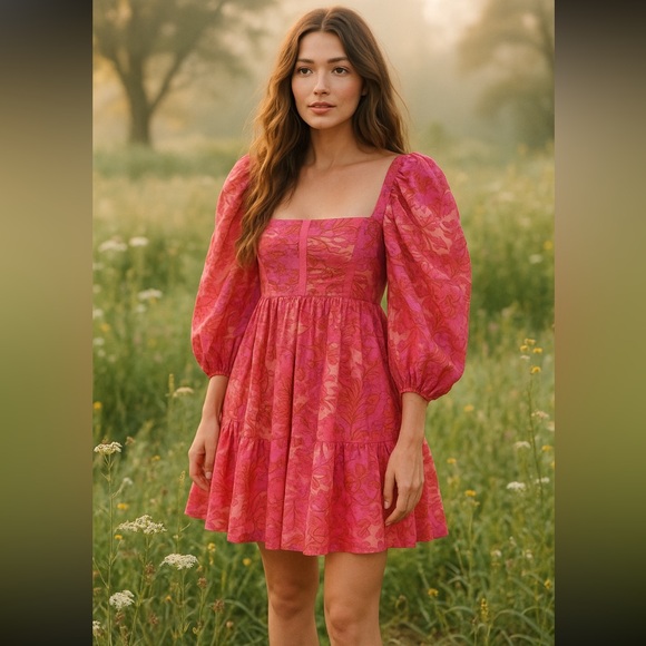 Ulla Johnson Pink Puff Sleeve Mini Dress Floral Boho PreFall 2022 Women’s Small - Picture 1 of 5